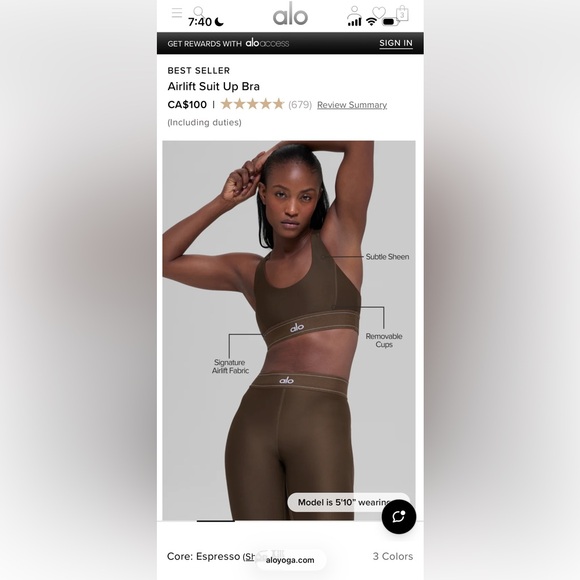 ALO Yoga Airlift Suit Up Bra & High Waist Suit Up Legging Set Espresso NWT - Picture 4 of 4